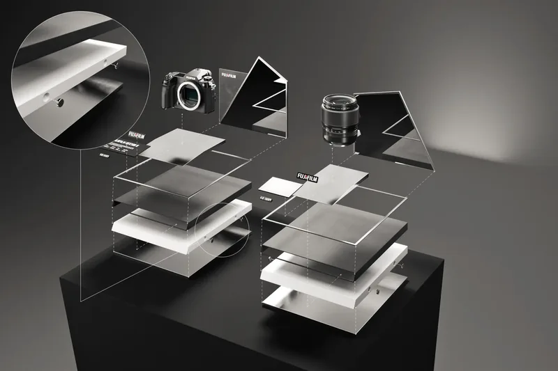 L'esploso dell'espositore Fujifilm GFX